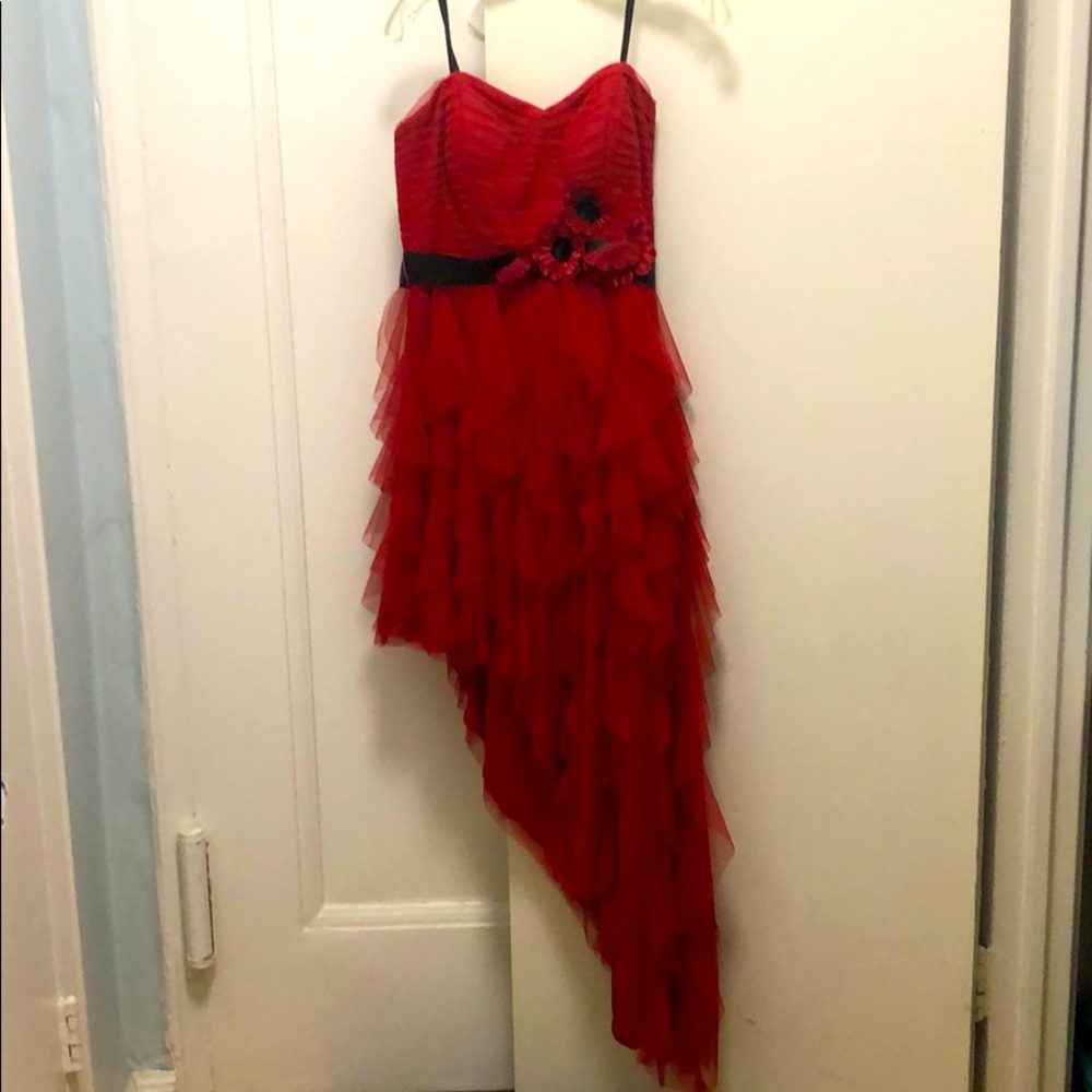 Blonde nites high low strapless red dress